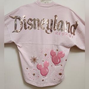 LIKE NEW Disneyland Disney XS Pink Mickey Balloons Sequins Glitter Spirit Jersey